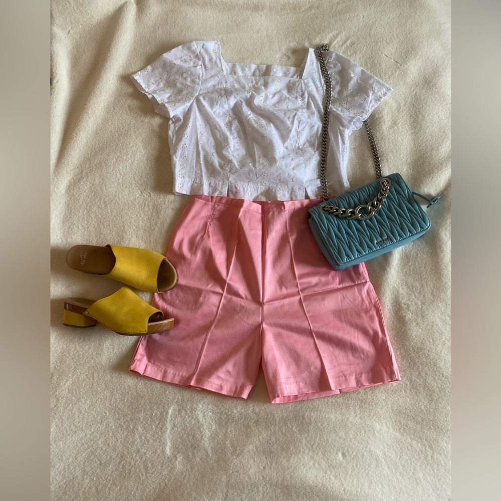 Vintage cotton highrise tailored shorts pink | Barbiecore